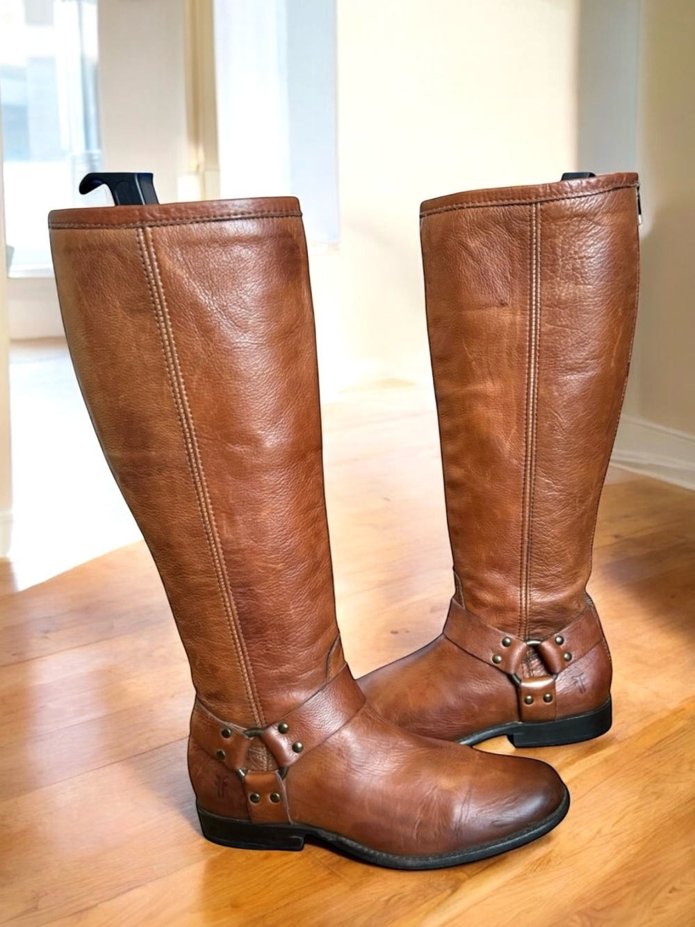 FRYE Phillip Harness Tall Boots Women’s British Tan Leather